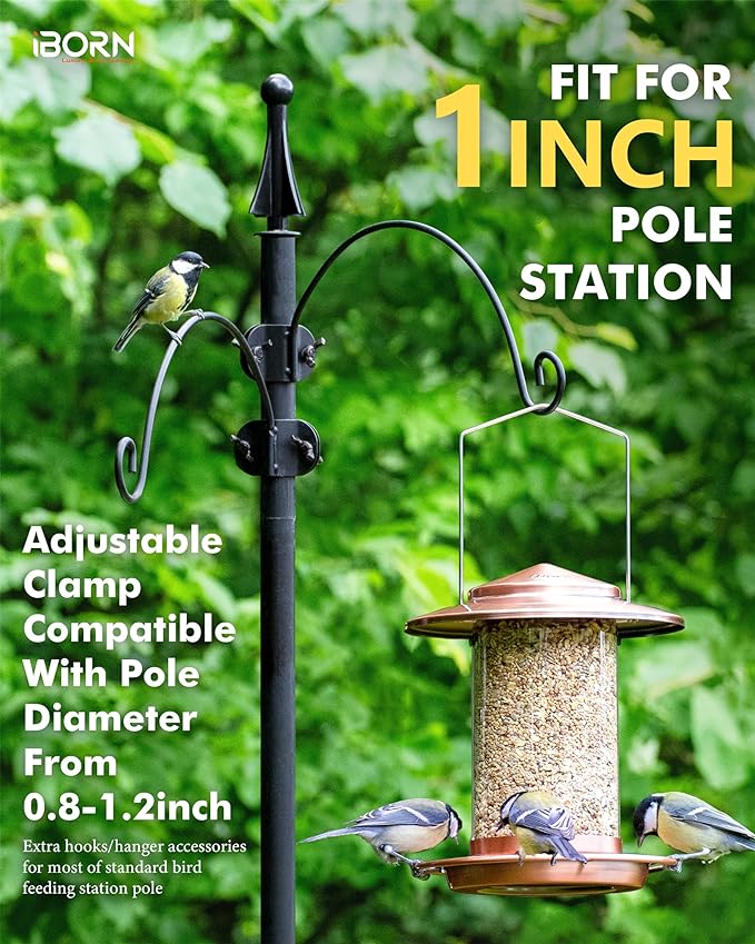 iBorn Bird Feeders Hangers for 1” Pole Stand Station Outdoor Hanging Hooks for Humming Bird Feeders for Outside Plant Hanger Hook Bracket Kit 12.2 Inch Long Metal Hooks for 1 Inch Pole, Pack of 2-VerdiqueGarden