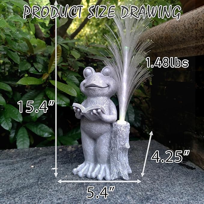 Frog Statue Solar Garden Decor,Resin Frog Statues and Colour Changing Optical Fiber Solar Lights,Outdoor Decoration for Balcony, Garden, Patio, Yard, Lawn,Gifts for Mom Grandma-VerdiqueGarden