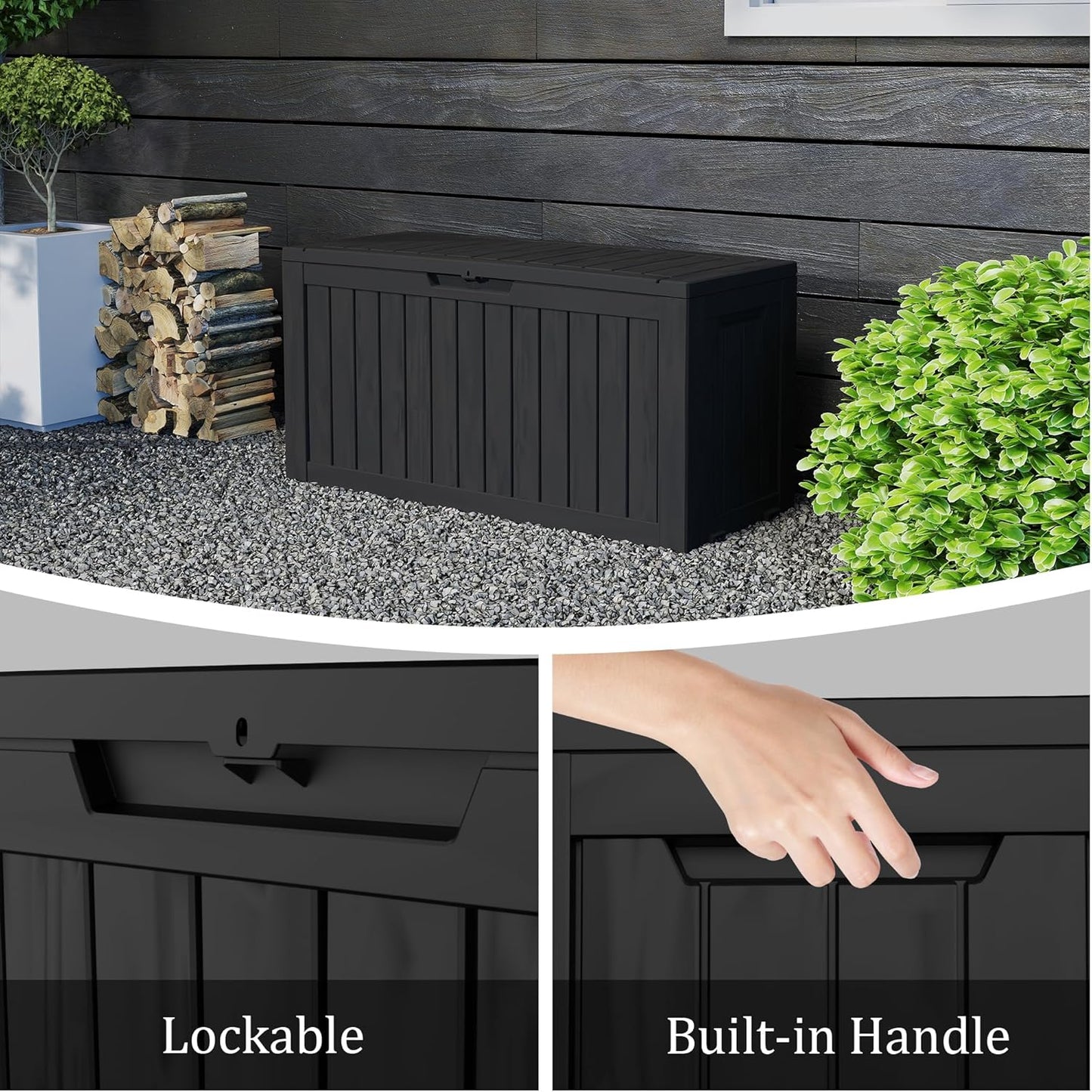 80 Gallon Double-Wall Resin Deck Box - Lockable Waterproof Outdoor Storage Box, 515bs Capacity & Doubles as Seating for Patio Furniture - Garden Tools, Pool Accessories (Black)-VerdiqueGarden
