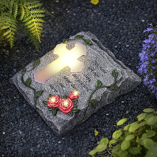 Cross Solar Lights Outdoor Garden Memorial Stepping Stone, IP65 Waterproof is Used for Walls or Lawns, A Touching Memorial Gift & Condolence Gifts Grave Decorations for Cemetery-VerdiqueGarden