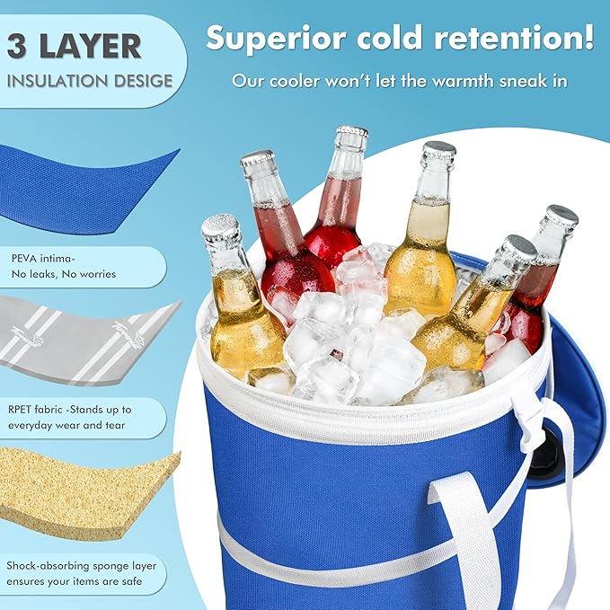 Tirrinia Large Pop-Up Golf Cooler Bag- Insulated Collapsible Cooler with Flat Drink Table for Golf Cart, Lightweight and Portable Ice Beach Cooler for Travel, Fishing, Picnics, Hiking, Camping-VerdiqueGarden