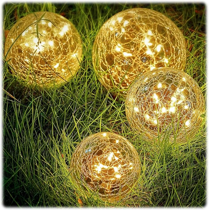 Honoson 6 Inch Solar Globe Lights Outdoor Waterproof, Solar Balls for Garden Cracked Glass Ball, Ground Landscape Garden Decor for Patio and Yard Lawn Backyard (4 Pieces)-VerdiqueGarden