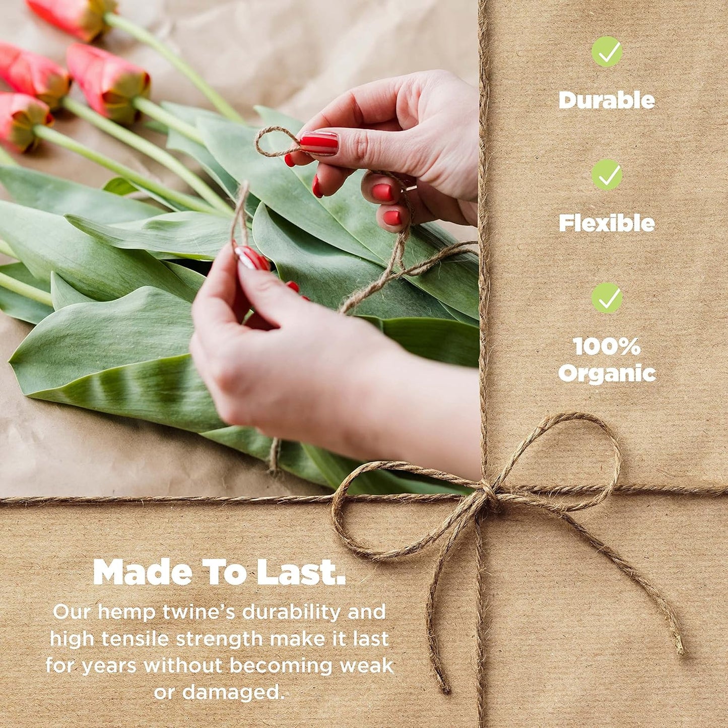 Hemp Twine for Gardening - Twine for Crafts - Organic Natural Hemp String for Jewelry Making - Strong Durable Cord for Decoration, Macrame + Cooking - 3MM 300G/125 Ft. - 170 lb Test Strength - Natural-VerdiqueGarden