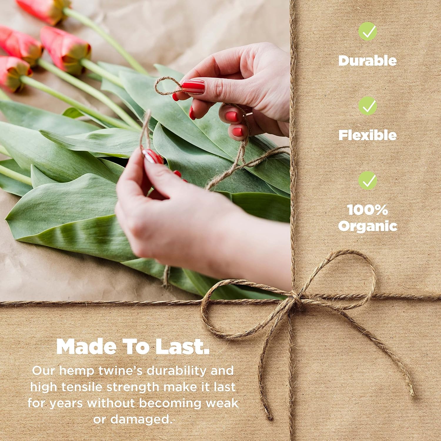 Hemp Twine for Gardening - Twine for Crafts - Organic Natural Hemp String for Jewelry Making - Strong Durable Cord for Decoration, Macrame + Cooking - 3MM 300G/125 Ft. - 170 lb Test Strength - Natural-VerdiqueGarden