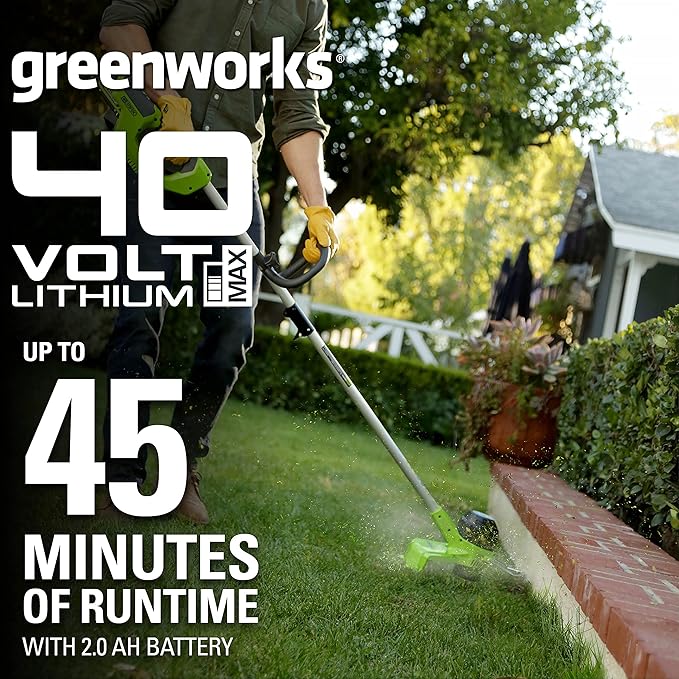 Greenworks 40V 12" Cordless String Trimmer, 2.0Ah Battery and Charger Included-VerdiqueGarden