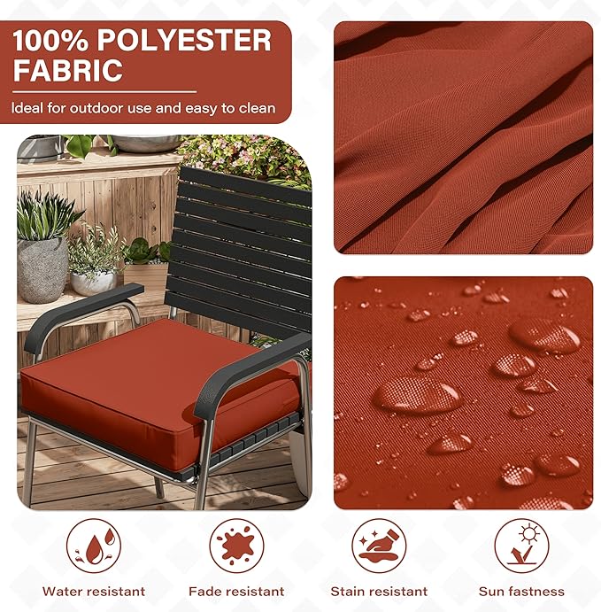 Patio Chair Cushions 22 X 22 X 4 Inch Waterproof Outdoor Seat Cushions for Patio Furniture, Outdoor Sofa Couch Pads with Ties & Handle, Set of 2, Terra Red-VerdiqueGarden