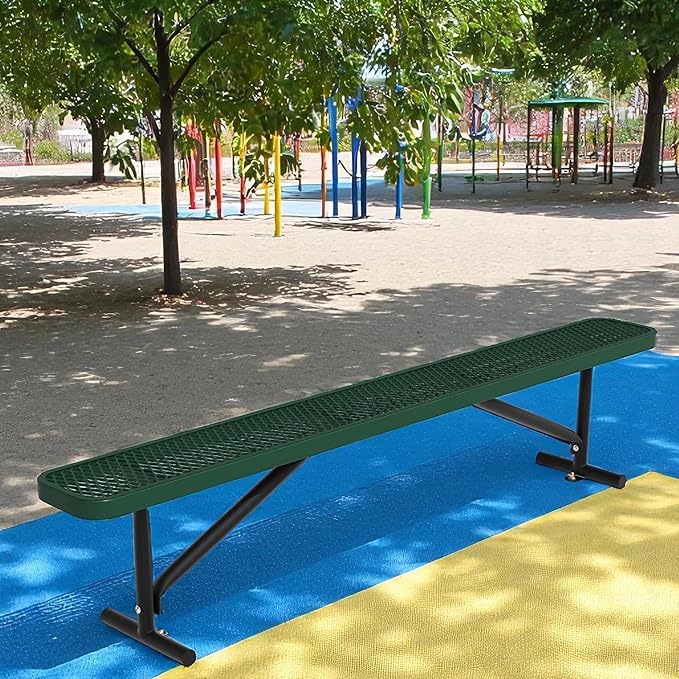 96" L Outdoor Metal Benches, Heavy Duty Garden Park Bench for Outside, Porch Chair Sports Backless Commercial Benches Mesh Bench for Shopping Mall, Store, Lawn, Park, Patio, Deck, Garden-VerdiqueGarden