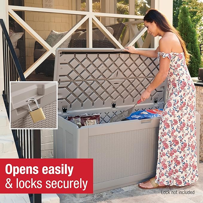 Rubbermaid Extra Large Resin Outdoor Storage Deck Box (134 Gal), Weather Resistant, Gray, Deck Organization for Home/Backyard/Pool Chemicals/Toys/Garden Tools/Porch/Patio Cushions-VerdiqueGarden