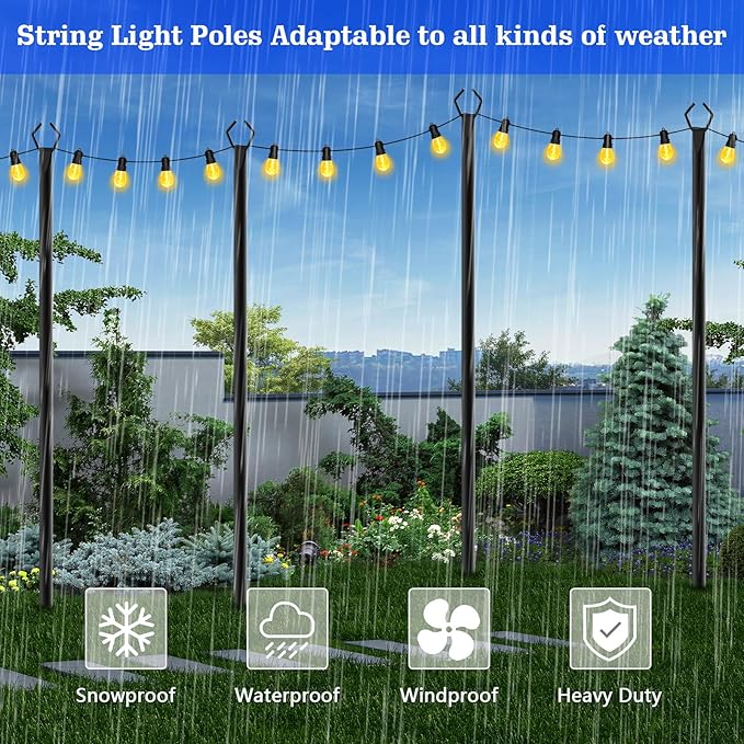 6 Pack String Light Poles,10 Ft Metal Poles with Fork for Outdoor String Lights,Outdoor Light Poles with Fork,Poles/Post/Stand for Outside,Patio,Deck,Backyard,Garden Wedding,Party-VerdiqueGarden