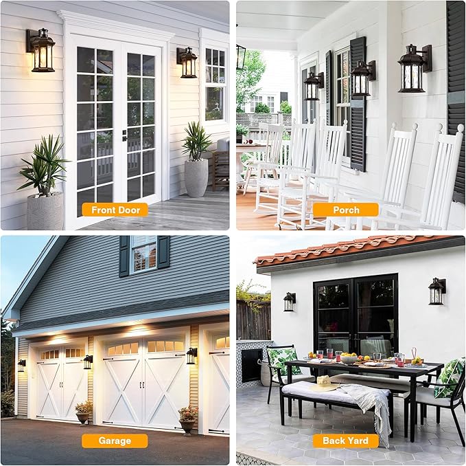 VIANIS Outdoor Light Fixture with Motion Sensor, 2 Packs Oil Rubbed Bronze Dusk to Dawn Exterior Garage Wall Sconce Lighting, 100% Aluminum Outside Porch Lights for House with Tempered Ripple Glass-VerdiqueGarden