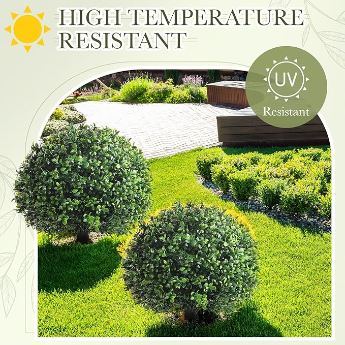 Yunlly 6 Pack 18" Artificial Boxwood Ball Bush Topiary Trees Fake Outdoor Plants, Realistic UV Resistance Faux Shrubs with Spike Greenery Topiary for Front Porch Garden Yard Patio Indoor (Green)-VerdiqueGarden