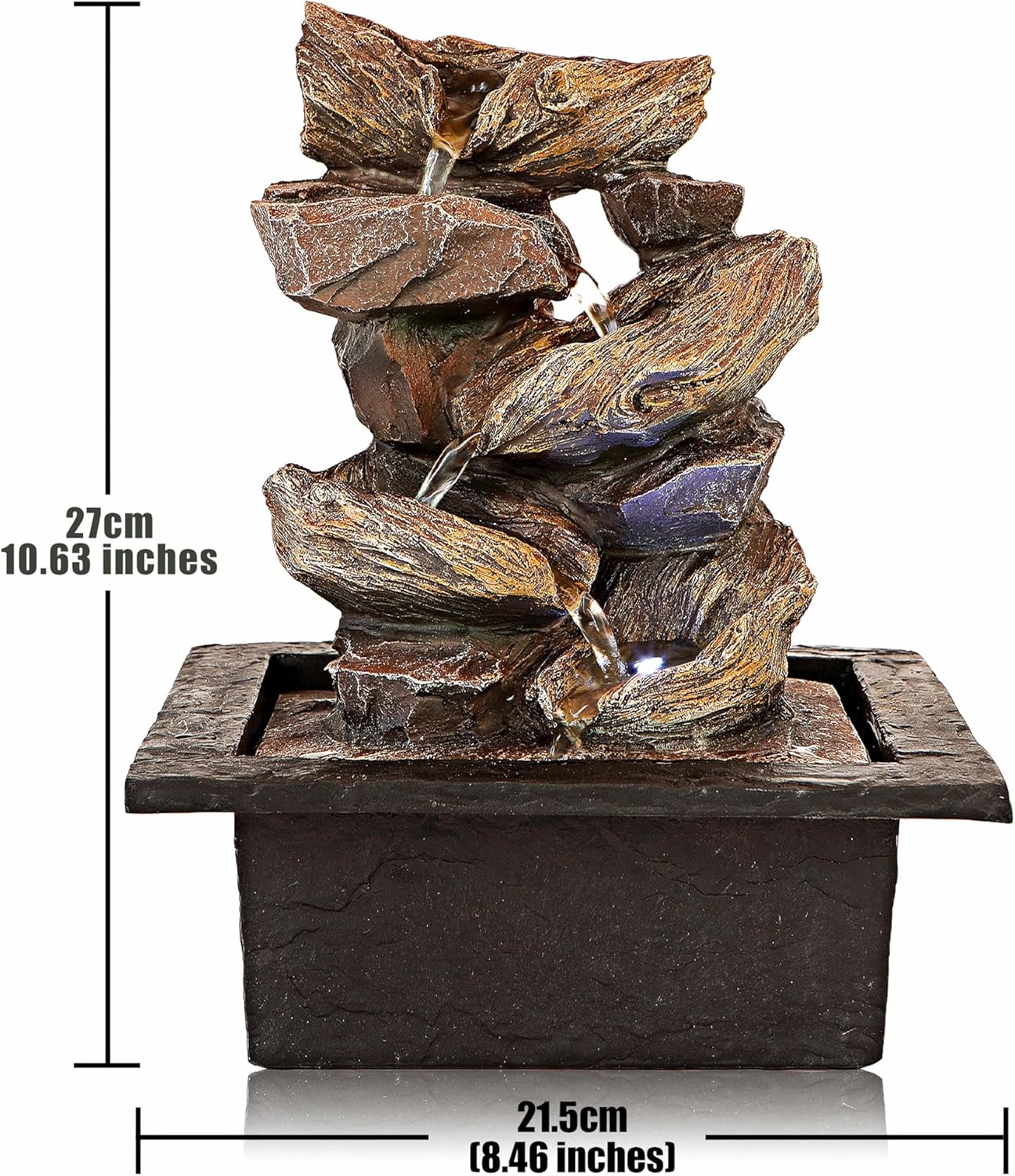 Father'sDen Collection 11-inch Waterfall Fountain Indoor - Tabletop Water Fountain - Indoor Fountains and Waterfalls with Soothing Sounds & In-Pot LED Light Enhancement-VerdiqueGarden