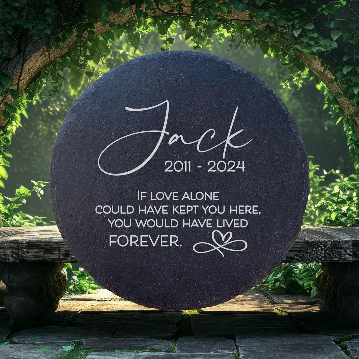 Personalized Pet Memorial Stone for Dogs and Cats | Custom Laser-Etched Weatherproof Garden Grave Marker | Natural Stone Bereavement Headstone Sympathy Gift | 4, 6, 10, or 12 Inch Heart or Circle Shape (A6)-VerdiqueGarden