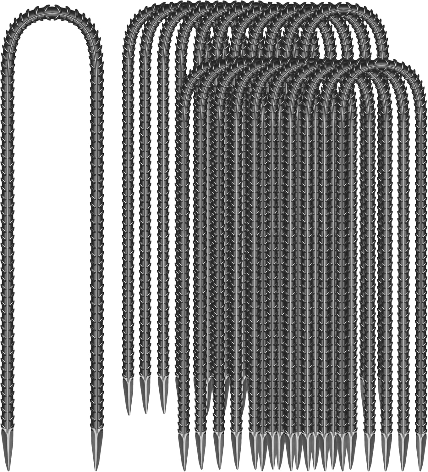 22 Pieces 12-Inch Garden Ground Stakes Galvanized Steel U Shape Hook Rebar Stake - Heavy Duty Anchors for Tents, Position Kits,Fences, and Trampolines-VerdiqueGarden