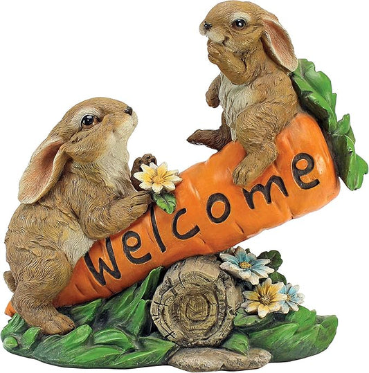 Design Toscano HF317387 Bunny Bunch Rabbits Outdoor Garden Statue Welcome Sign, 10 Inch, Full Color-VerdiqueGarden