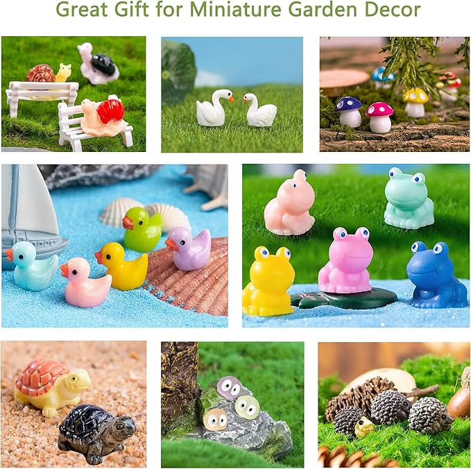 100 Pcs Mini Resin Animals Mini Duck Frog Mushroom Figures Model Kit for Miniature Garden Fairy Garden Dollhouse Decoration and Creative DIY-VerdiqueGarden