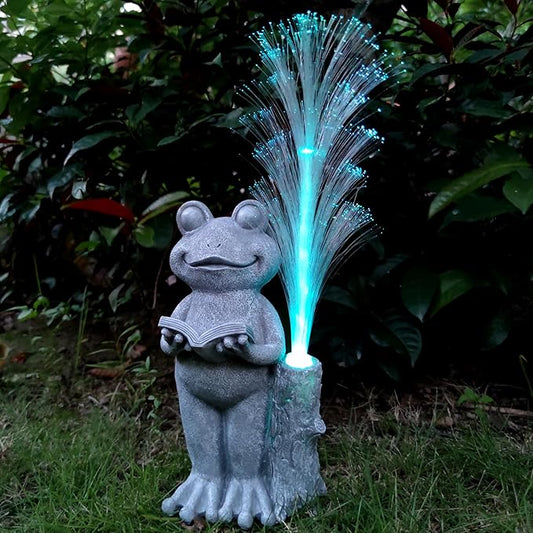 Frog Statue Solar Garden Decor,Resin Frog Statues and Colour Changing Optical Fiber Solar Lights,Outdoor Decoration for Balcony, Garden, Patio, Yard, Lawn,Gifts for Mom Grandma-VerdiqueGarden