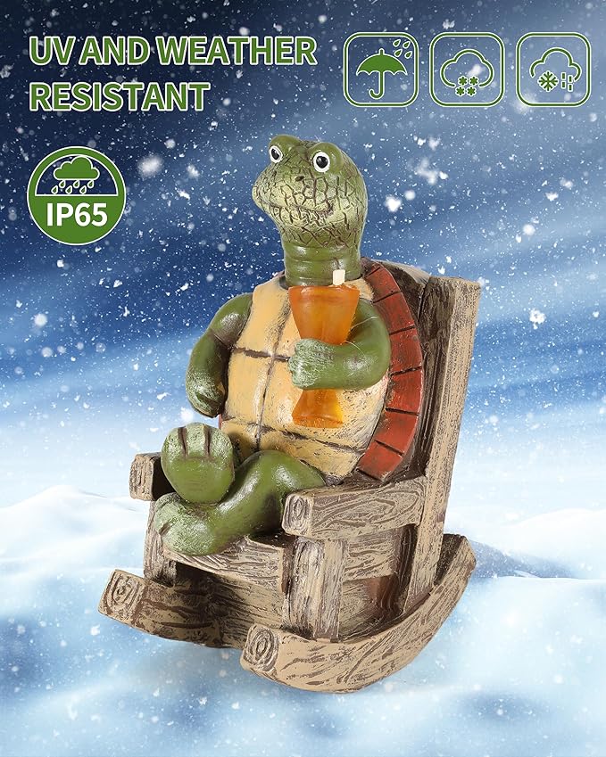 iStatue Solar-Powered Turtle Figurine Light with Glowing Cup - 5.5 in Lifelike LED Decorative Lamp for Outdoor Ambiance - Patio Table, Yard & Garden Decor (Turtle)-VerdiqueGarden