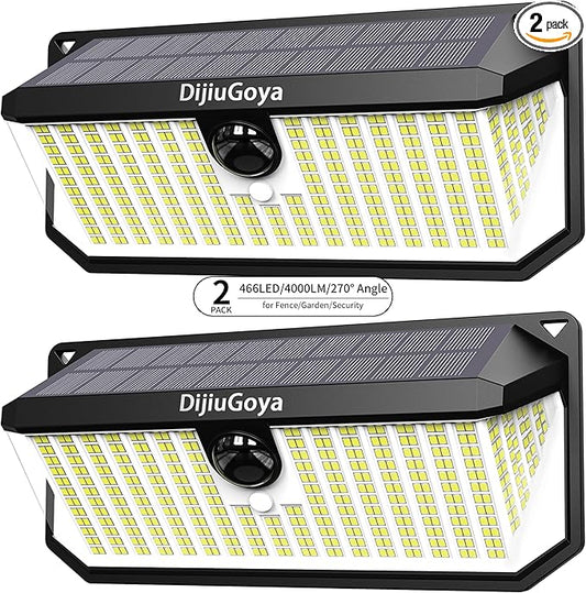 466LED 4000Lm Solar Lights Outdoor Waterproof for Security, 270° Angle & 3 Lighting Modes Motion Sensor Outdoor Lights IP68 Solar Light for Fence Garden Backyard Flood Dusk Garage 2pack-VerdiqueGarden