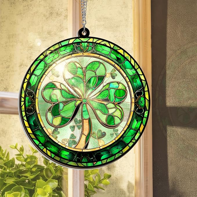 St Patricks Day Decorations - Irish Gifts for Women Men Friends Family, Shamrock Decorations, St Patricks Day Accessories - Double Layered Hanging Suncatcher 12 in-VerdiqueGarden