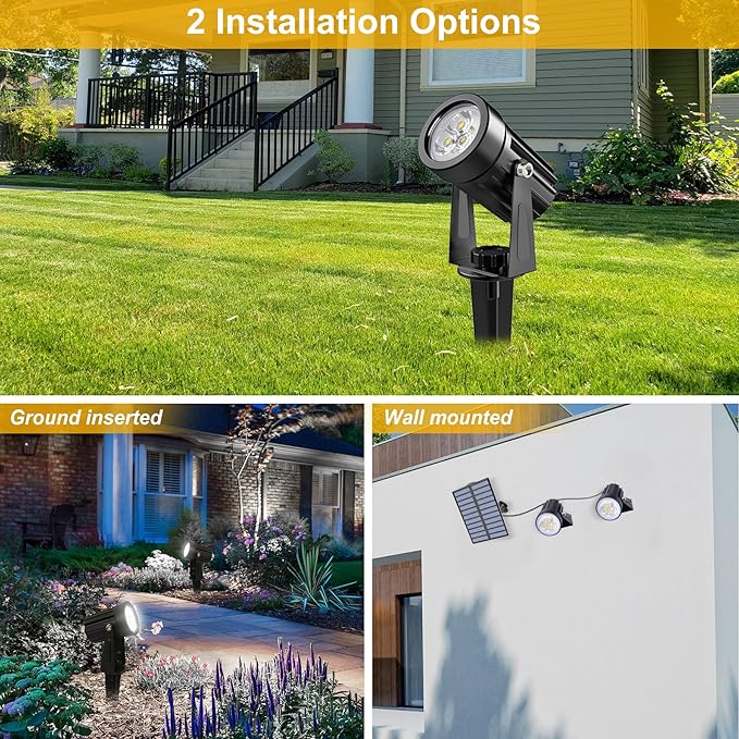 Solar Spot Lights Outdoor, Solar Landscape Spotlights IP65 Waterproof 9.8ft Cable, Auto On/Off Outdoor Wall Lights for Garden Yard Driveway Porch Walkway Pool (6000K White 2 Pack)-VerdiqueGarden