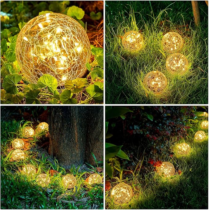 Honoson 3.9 Inch Solar Globe Lights Outdoor Waterproof, Solar Balls for Garden Cracked Glass Ball, Ground Landscape Garden Decor for Patio and Yard Lawn Backyard (8 Pieces)-VerdiqueGarden