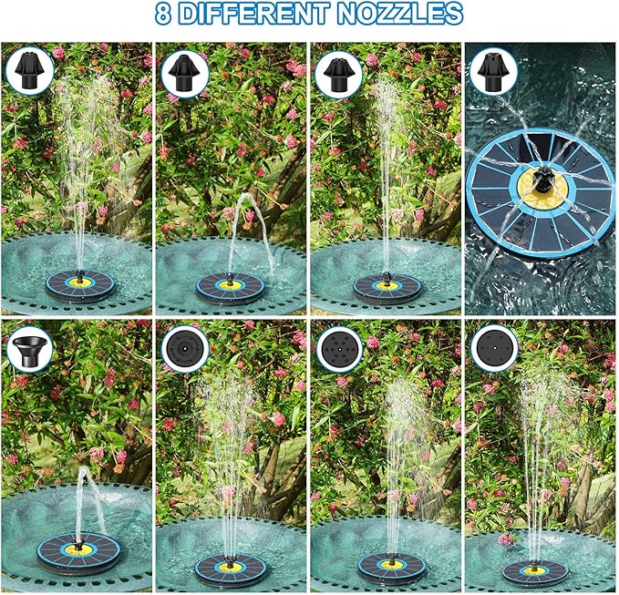 Solar Fountain for Bird Bath, 3.5W Upgraded Solar Bird Bath Fountain with 4 Fixed Pipes 7 Nozzles No Battery, Solar Fountain Pump for Bird Bath Small Ponds Pool Outdoor(Blue)-VerdiqueGarden