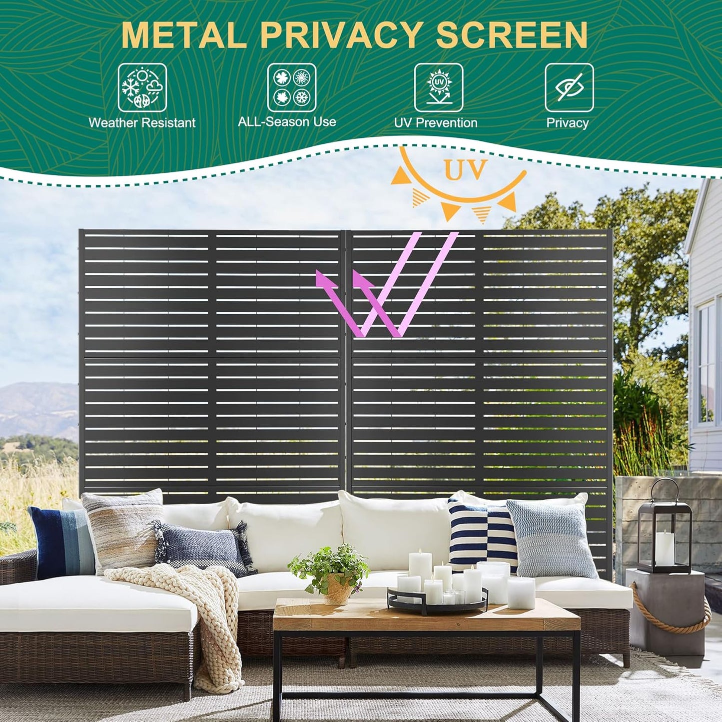 72" H×47" W Metal Privacy Screen Outdoor Privacy Screen Freestanding, Outdoor Privacy Screens and Panels for Patio Lawn Deck, Outdoor Privacy Panels Decorative Privacy Fence(Consists of 3 Panels)-VerdiqueGarden