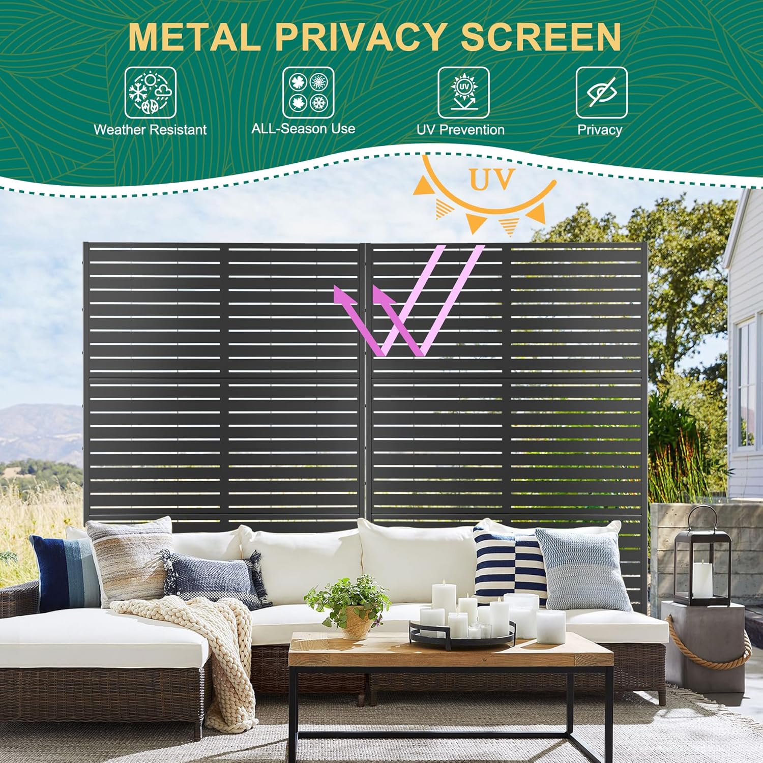 72" H×47" W Metal Privacy Screen Outdoor Privacy Screen Freestanding, Outdoor Privacy Screens and Panels for Patio Lawn Deck, Outdoor Privacy Panels Decorative Privacy Fence(Consists of 3 Panels)-VerdiqueGarden