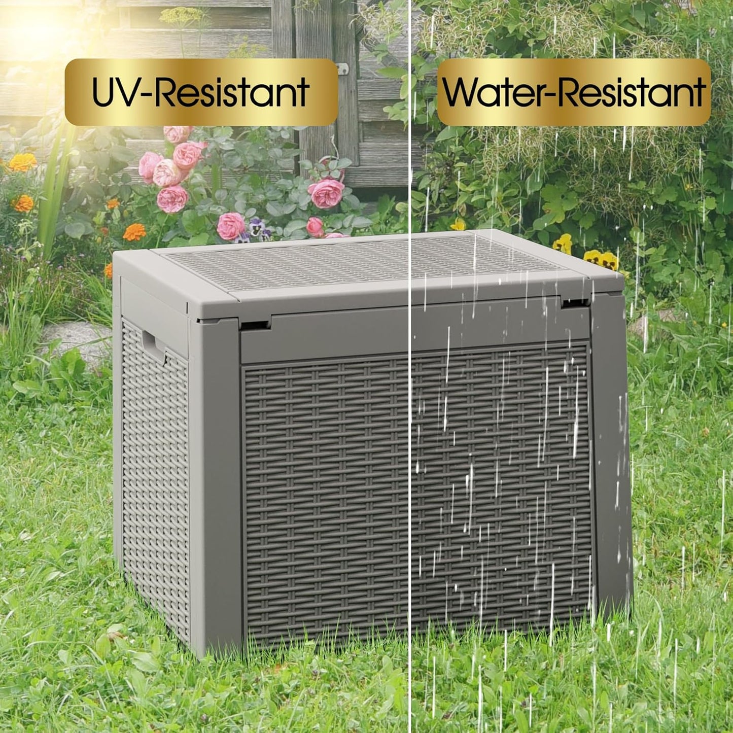 NUNU LAB Outdoor Storage Box, 33 Gallon Resin Deck Box Indoor and Outdoor Use, Waterproof Lockable Patio Storage Bin for Gardening Tools,Package Deliveries,Patio Cushions,UV Resistant,Grey-VerdiqueGarden