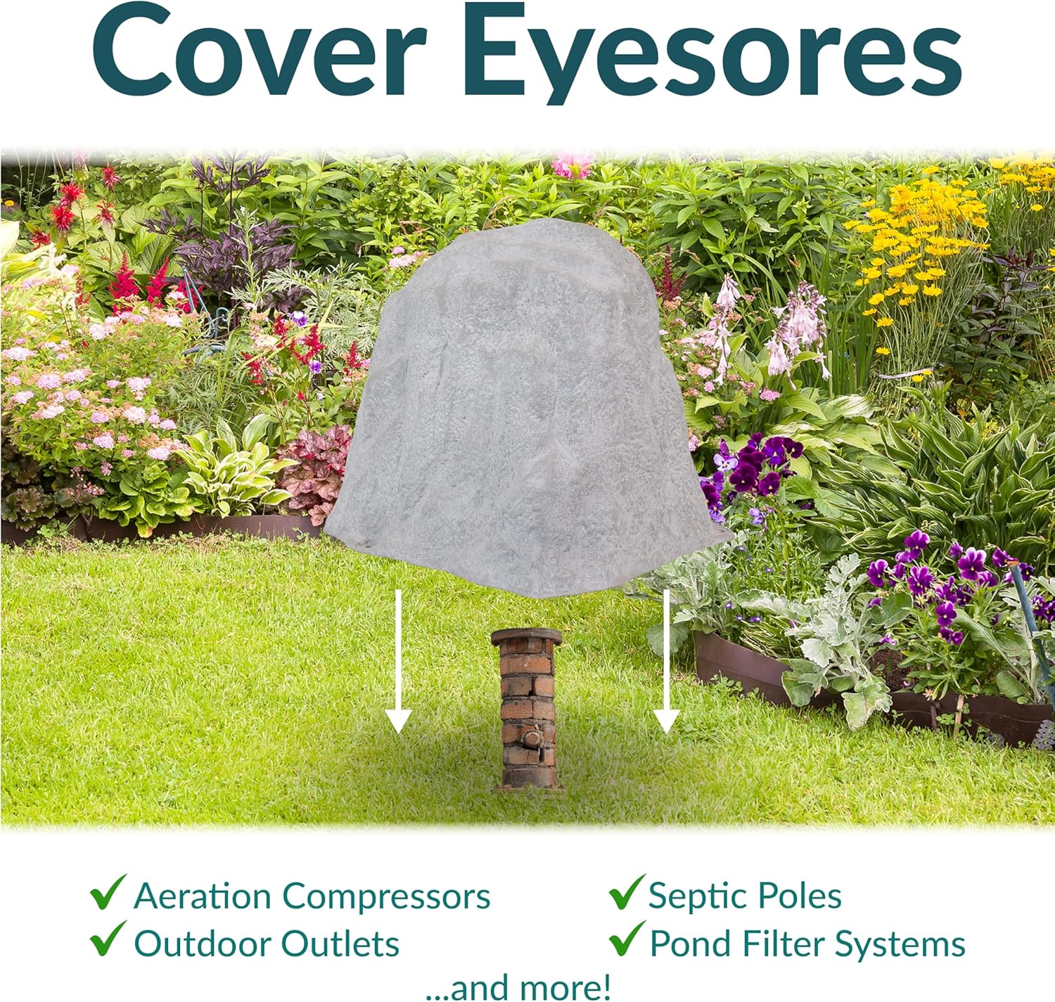 Sunnydaze 21.5” H Polyresin Faux Landscape Rock Cover - Lightweight Fake Rock Well Pump Cover for Outside - Gray-VerdiqueGarden