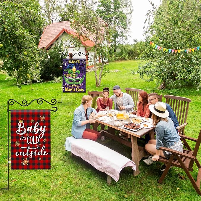 10 Pack Garden Flag Stand with Flag Stoppers and Clips, Black Powder Coated Weather Proof Garden Flag Pole Holder for Outdoor Garden Flag (Stylish Style, 15.75 x 36.22 Inch)-VerdiqueGarden