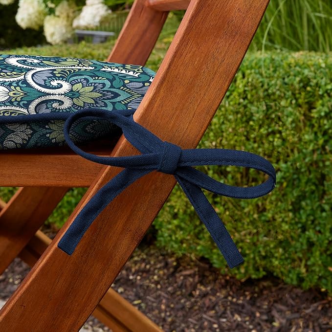 Arden Indoor/Outdoor Foam Seat Pad, 2 Pack, 17 x 16, Patio Cushion, Water Repellent, Fade Resistant, Foam Cushion Sapphire Aurora Blue Damask-VerdiqueGarden