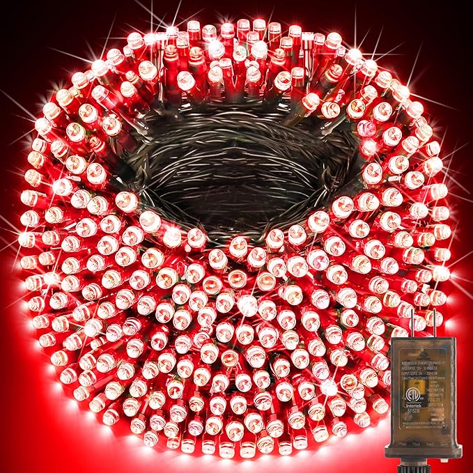 KNONEW 403FT 1000 LED Christmas String Lights Outdoor Green Wire Fairy Light 8 Modes & Timer Plug in Waterproof LED String Lights for Xmas Yard Tree Wedding Party Holiday Decorations(Red)-VerdiqueGarden