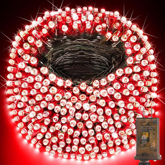 KNONEW 403FT 1000 LED Christmas String Lights Outdoor Green Wire Fairy Light 8 Modes & Timer Plug in Waterproof LED String Lights for Xmas Yard Tree Wedding Party Holiday Decorations(Red)-VerdiqueGarden