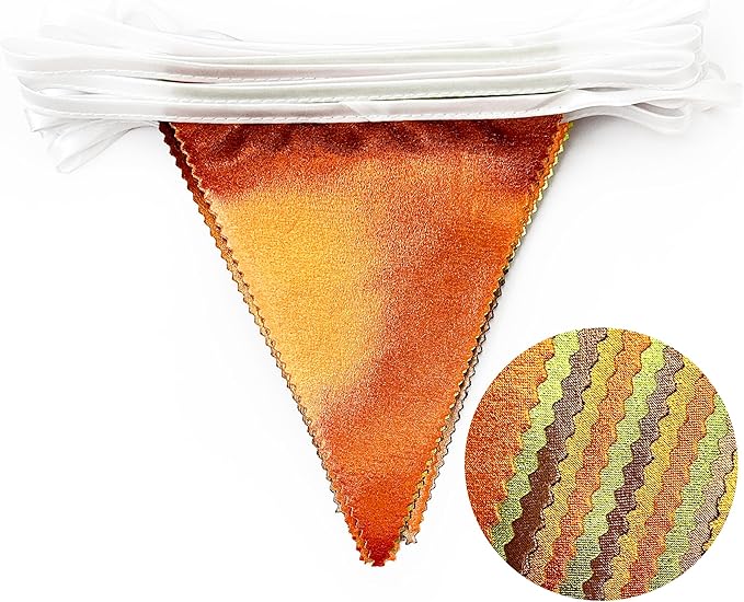 Fall Party Decorations Orange Green Gold Brown Metallic Fabric Triangle Pennant Flag Bunting Banner for Fall Autumn Thanksgiving Wedding Birthday Baby Shower Bridal Shower Engagement Party Supplies-VerdiqueGarden