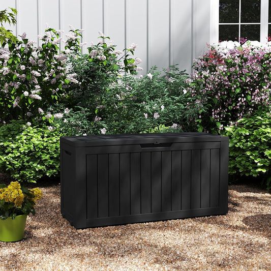 80GAL Black Resin Deck Box - Large Waterproof Storage for Patio Furniture, Pool Floats & Garden Supplies - Lockable, UV-Resistant for Backyards, Pool Decks-VerdiqueGarden
