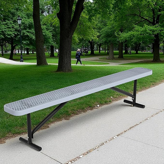 48" L Outdoor Steel Flat Bench, Heavy Duty Metal Park Bench for Outside, Expanded Metal, Commercial Benches Mesh Bench for Shopping Mall, Store, Lawn, Park, Patio, Deck, Garden (Grey, 8FT)-VerdiqueGarden