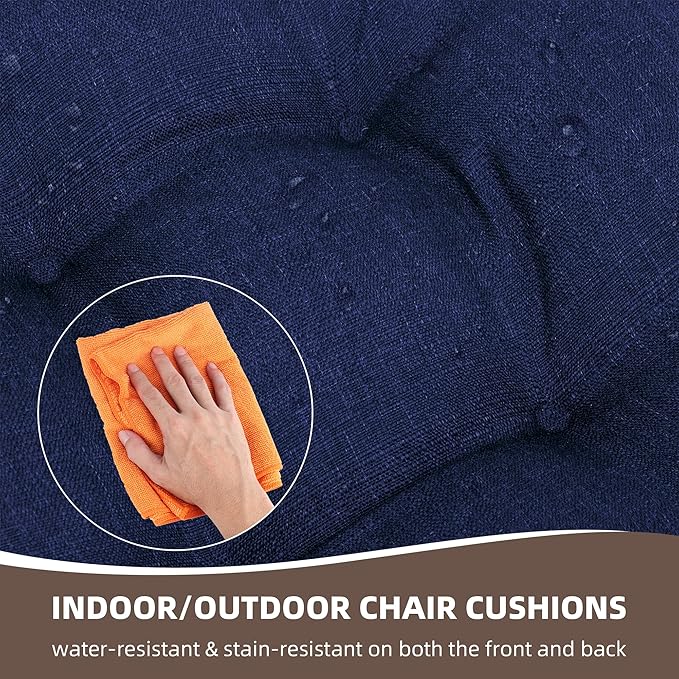 RACE LEAF Outdoor Seat Cushions Set of 2, 19" x 19" Square Patio Cushions, Plump Filling Tufted Water-Resistant Olefin Chair Seat Cushion with Ties for Non-Slip Support, Navy-VerdiqueGarden