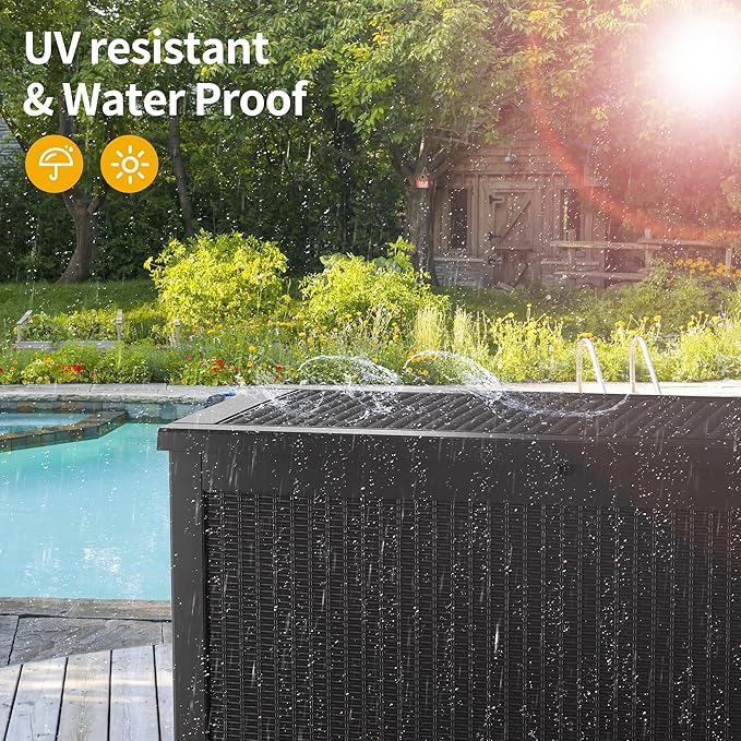 320 Gallon Resin Deck Box, Waterproof Outdoor Storage Bin for Patio Furniture, Pool Accessories, and Garden Tools, Lockable & UV-Resistant, Black-VerdiqueGarden