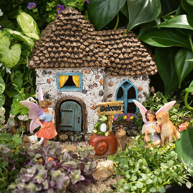Fairy Garden House Kit - Fairy House, Fairy Garden Accessories Outdoor & Fairies for Fairy Garden – Fairy Houses for Gardens Outdoor - 4 Piece Kit for Adults-VerdiqueGarden