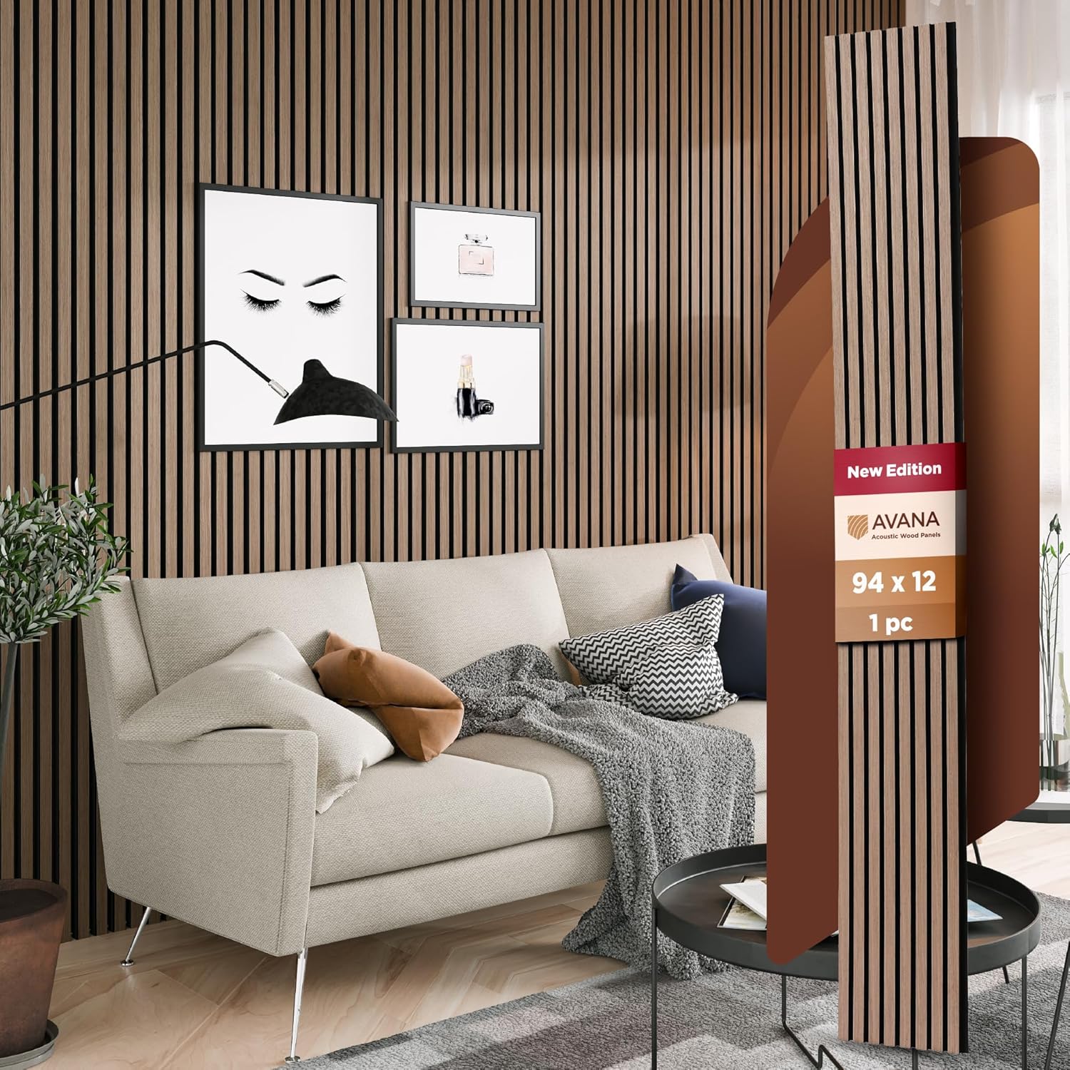 Avana Modern Acoustic Wood Wall Panels – 94.4 X 12.6 Inch Smoke Walnut Acoustic Panels 1 PC – Wall Panels For Interior Wall Decor For Homes, Offices, Studios – Sturdy And Durable Wood Panels For Wall-VerdiqueGarden
