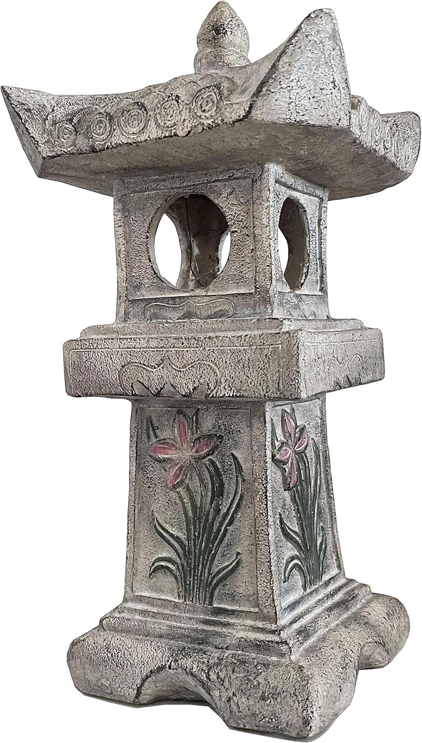 23.6’’High Asian Orchid Pagoda Statue Solar-Powered LED Light Miniature Tower Lantern Garden Decoration Figurines Solar Lamp Outdoor Japanese Decoration Zen Courtyard Landscape-VerdiqueGarden