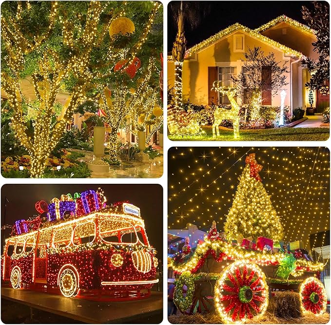 KNONEW 403FT 1000 LED Christmas Lights Outdoor String Lights 8 Modes & Timer Fairy Light Plug in Waterproof LED String Lights for Xmas Yard Tree Wedding Party Holiday Decorations (Warm White)-VerdiqueGarden