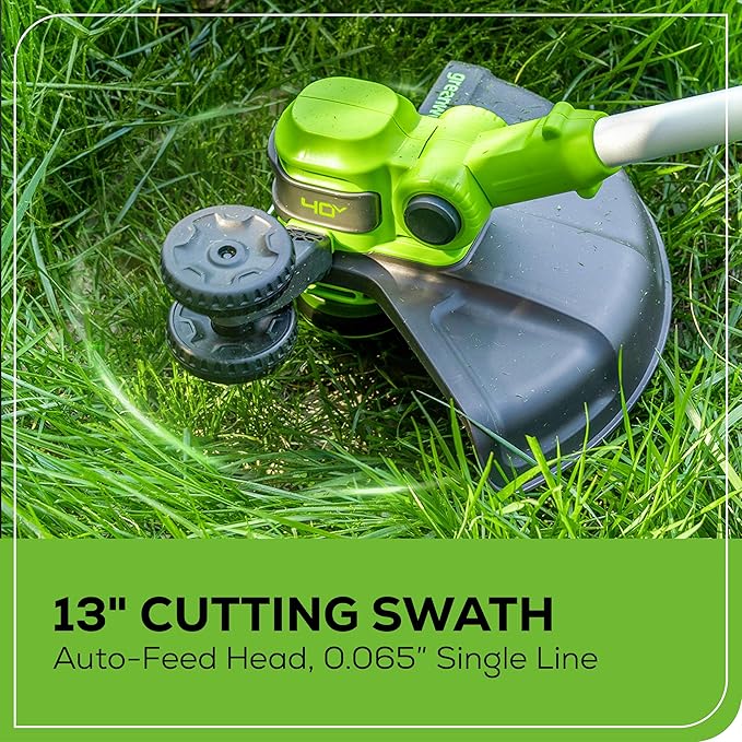 Greenworks 40V Cordless 2-in-1 Trimmer Edger (Gen 2) - 13" Lawn Weed Wacker for Fence & Sidewalk , Lightweight Gas Trimmer Alternative with Auto Feed Spool , 2.0Ah Battery & Charger (40-Min Runtime)-VerdiqueGarden