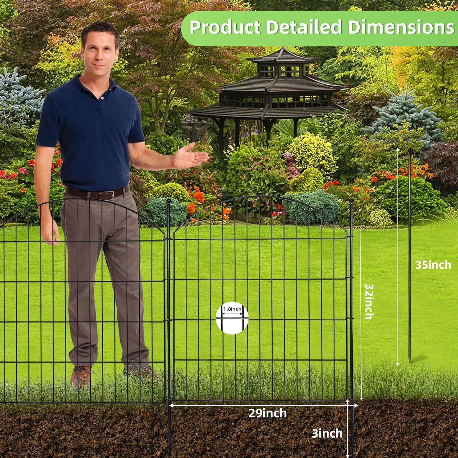 Decorative Garden Fence 32in (H) x12ft (L), 5 Pack No Dig Fence Animal Barrier for Dog, Arched Flower Bed Edging, Wire Border Panel Fencing for Yard Patio Outdoor Decor-VerdiqueGarden