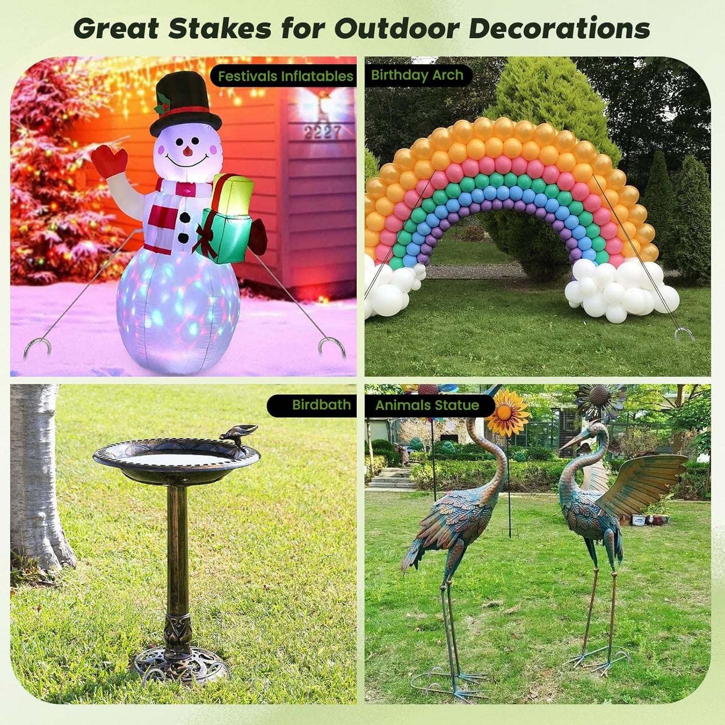 12 inches Tent Stakes Heavy Duty 34-Pack, 5/16" Diameter J Hook Fence Stakes Rebar Ground Stake for Inflatables, Tarp, Yard Lawn Outdoor Decoration-VerdiqueGarden