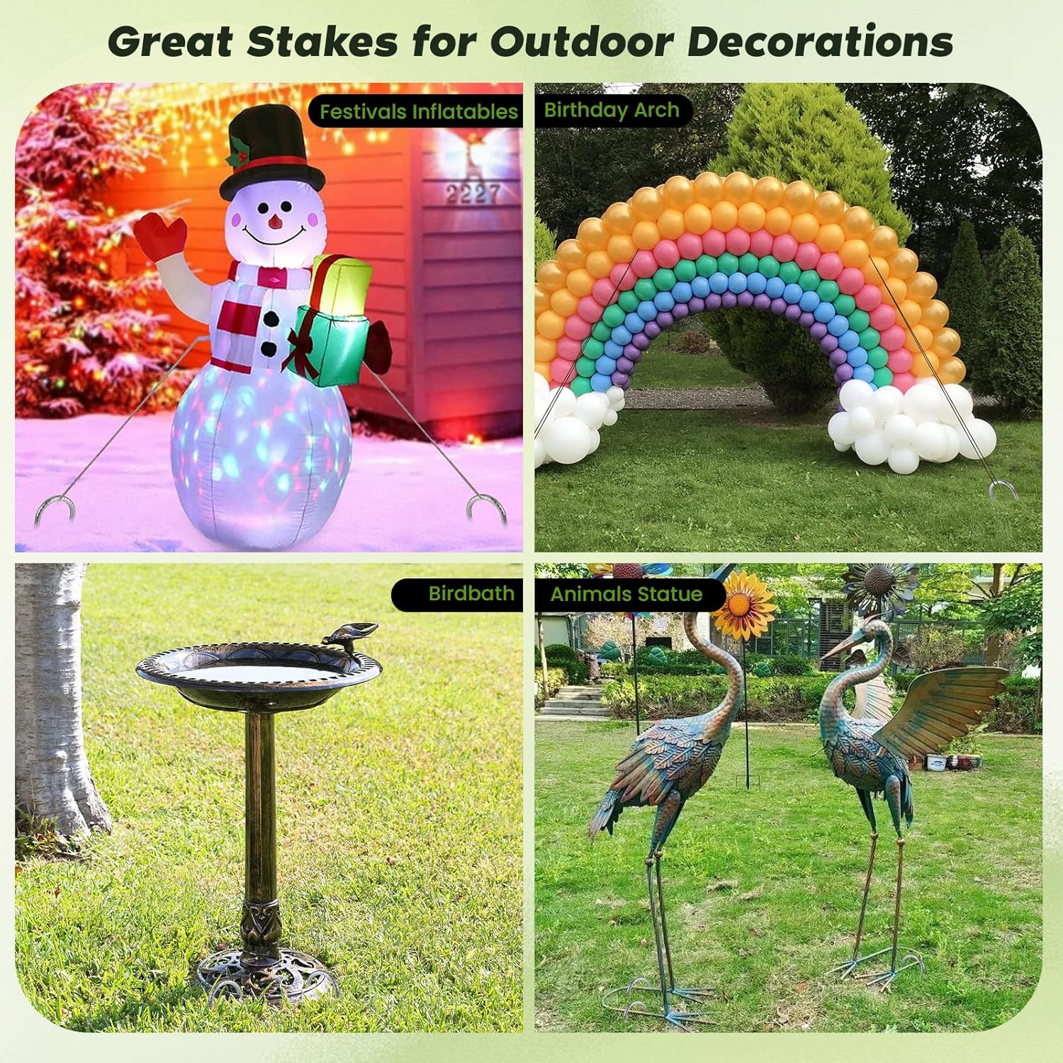 12 inches Tent Stakes Heavy Duty 34-Pack, 5/16" Diameter J Hook Fence Stakes Rebar Ground Stake for Inflatables, Tarp, Yard Lawn Outdoor Decoration-VerdiqueGarden