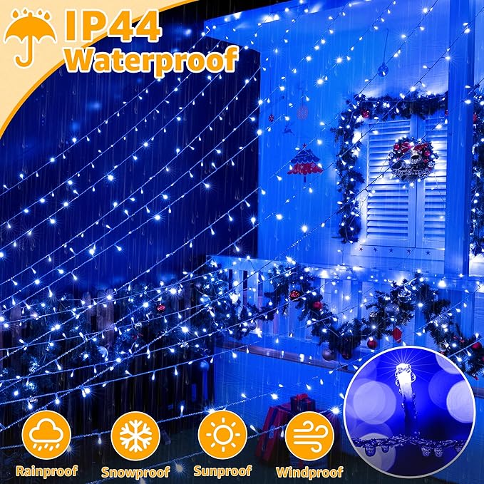 Ollny Christmas Lights Outdoor 800LED 262FT, Blue Plug in Fairy Lights with Remote, 8 Modes Waterproof Timers Dimmable LED String Lights for Indoor House Outside Bedroom Patio Balcony-VerdiqueGarden