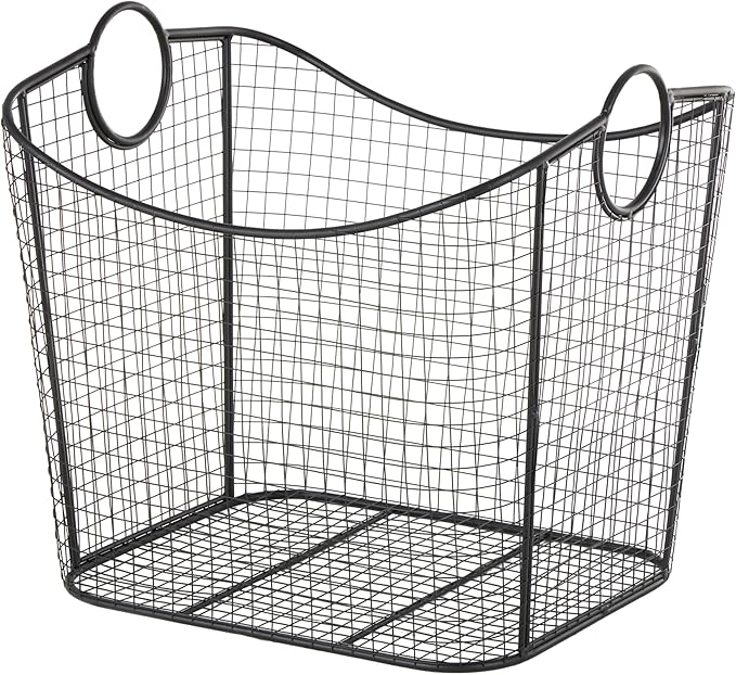 Deco 79 Metal Decorative and Functional Storage Basket Deep Basket Organizer with Round Handles, Basket for Storage 20" x 18" x 20", Black-VerdiqueGarden